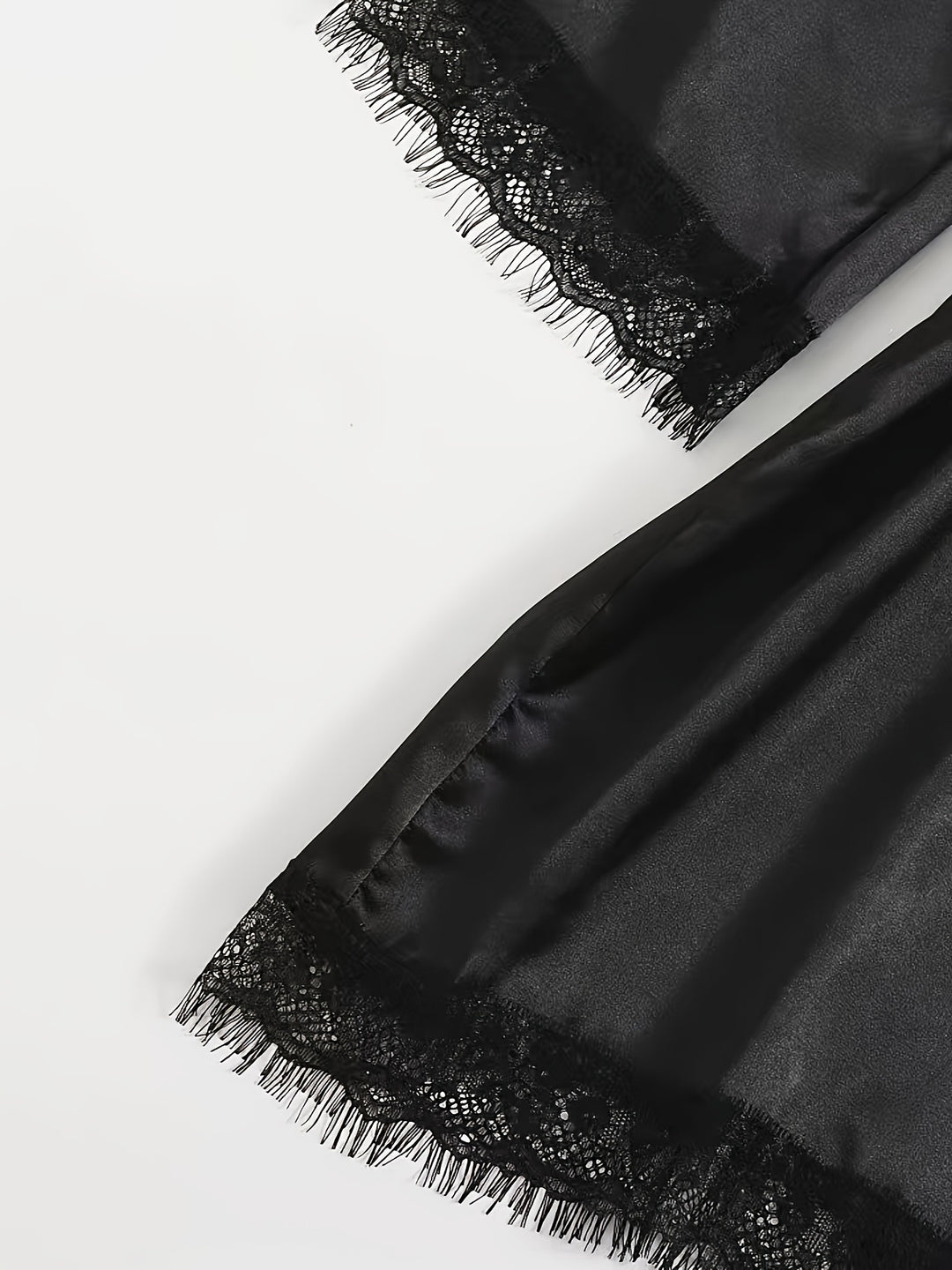 Aurora – Satin Lace Lounge Set with Kimono & Shorts