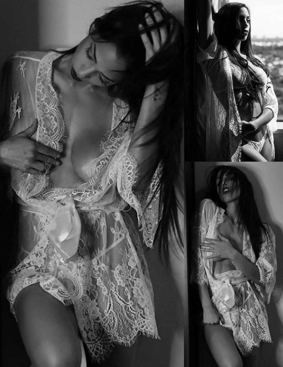 Valerie – Sheer Lace Kimono Robe Set