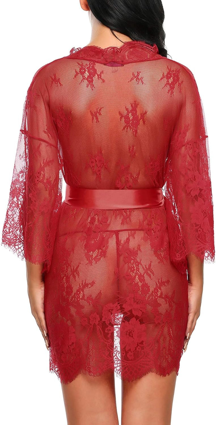 Valerie – Sheer Lace Kimono Robe Set