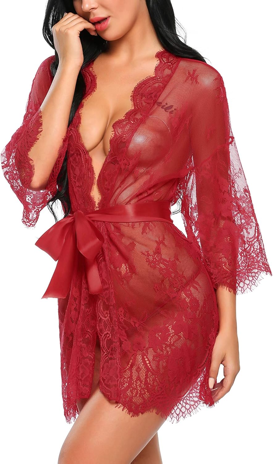 Valerie – Sheer Lace Kimono Robe Set