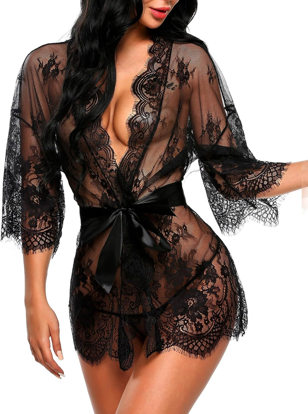Valerie – Sheer Lace Kimono Robe Set