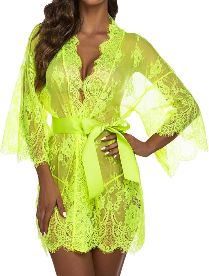 Valerie – Sheer Lace Kimono Robe Set