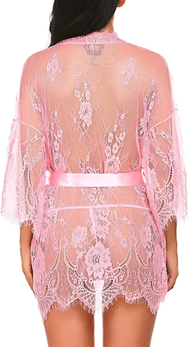 Valerie – Sheer Lace Kimono Robe Set