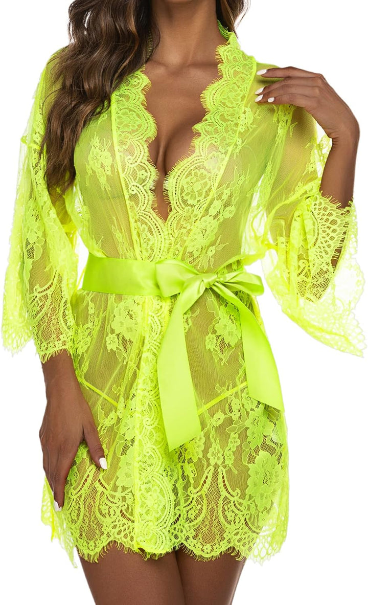 Valerie – Sheer Lace Kimono Robe Set