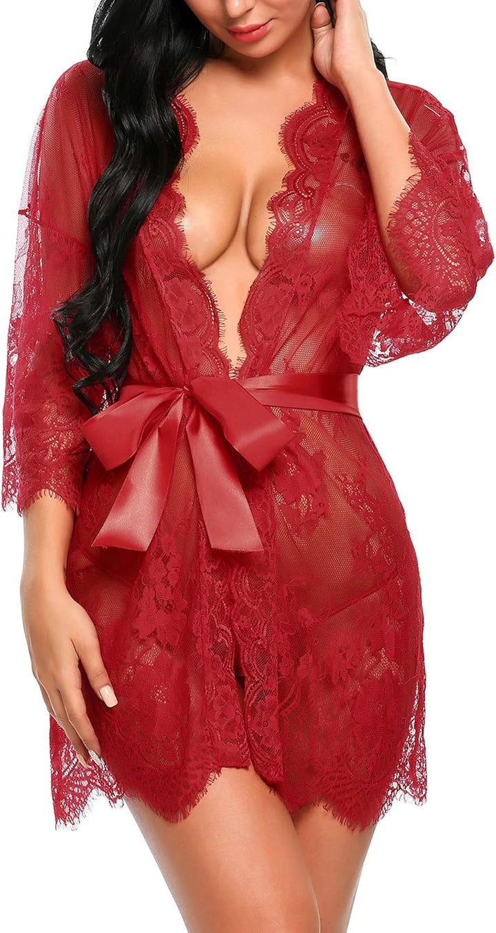 Valerie – Sheer Lace Kimono Robe Set