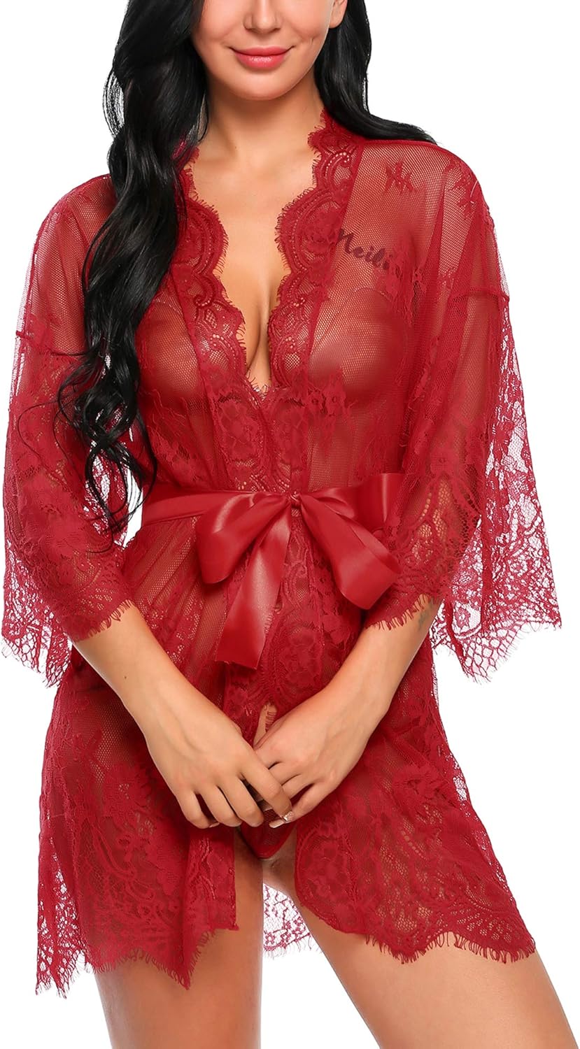 Valerie – Sheer Lace Kimono Robe Set