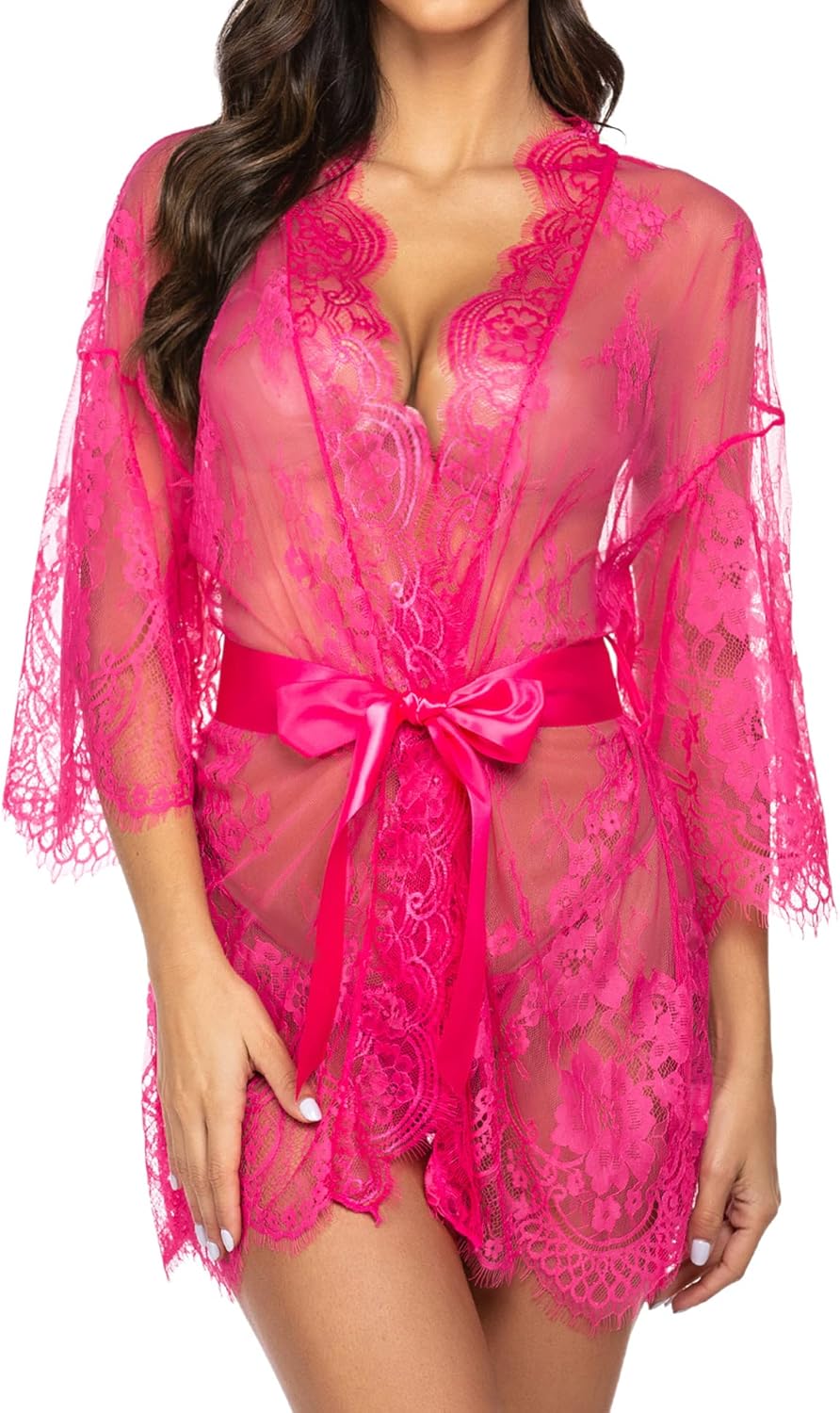 Valerie – Sheer Lace Kimono Robe Set