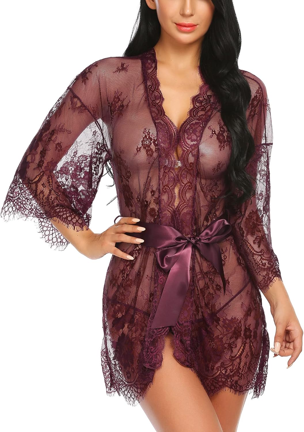 Valerie – Sheer Lace Kimono Robe Set
