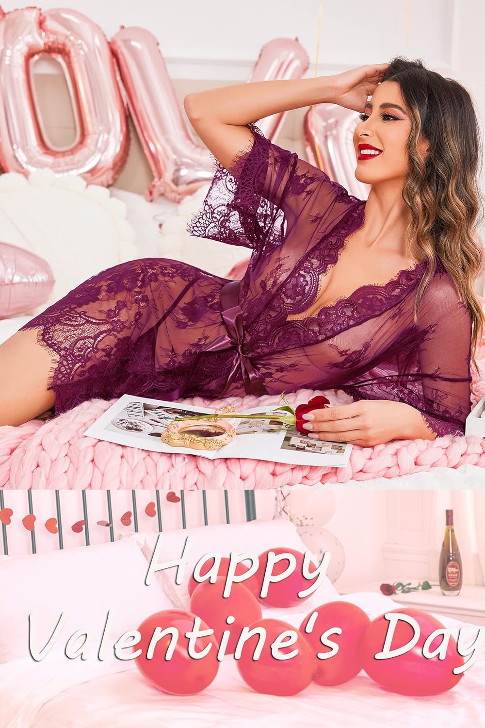 Valerie – Sheer Lace Kimono Robe Set