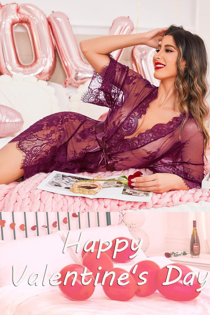 Valerie – Sheer Lace Kimono Robe Set