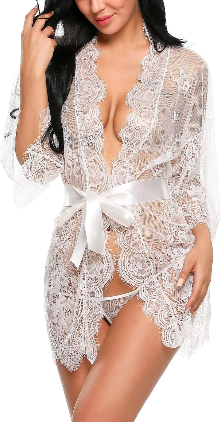 Valerie – Sheer Lace Kimono Robe Set