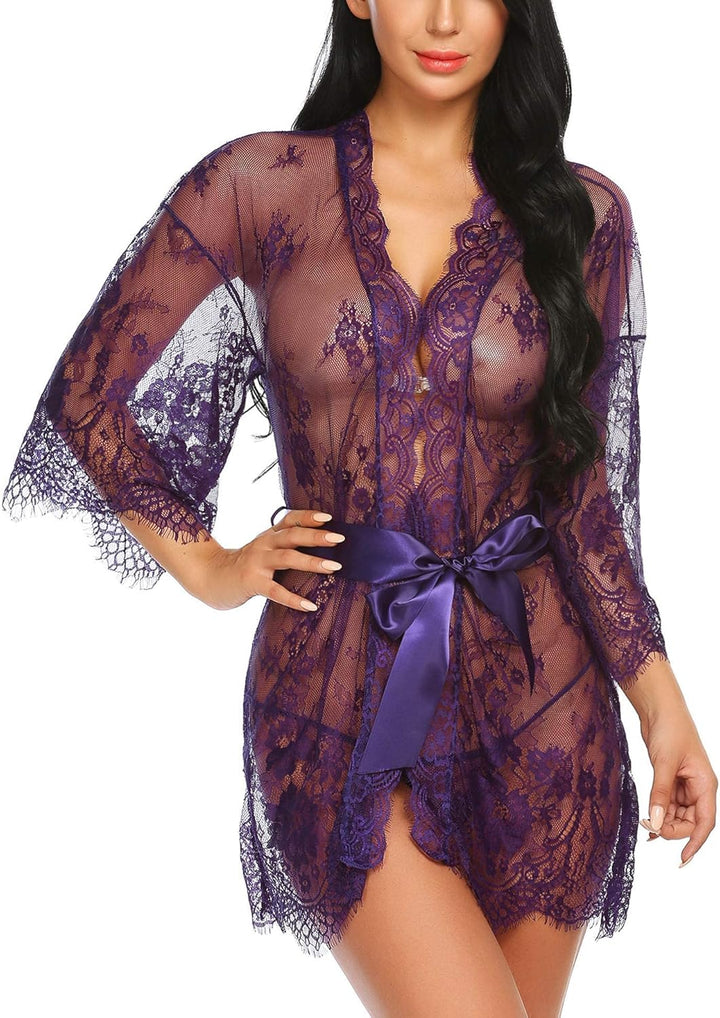 Valerie – Sheer Lace Kimono Robe Set