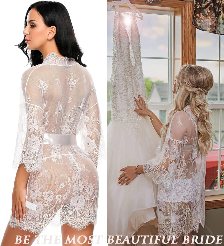 Valerie – Sheer Lace Kimono Robe Set