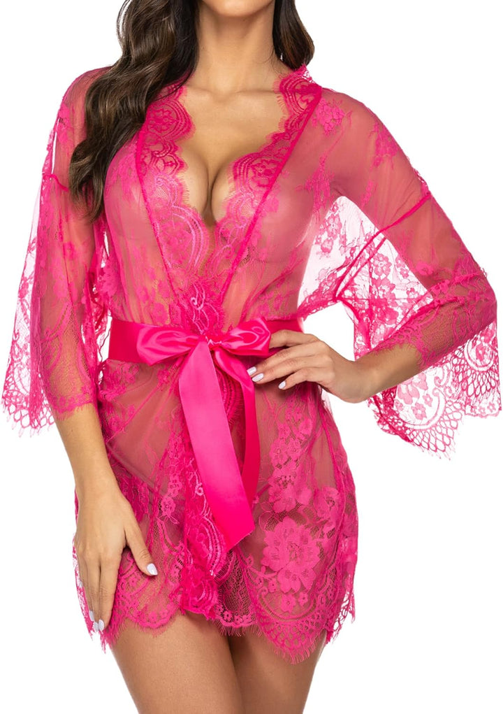 Valerie – Sheer Lace Kimono Robe Set