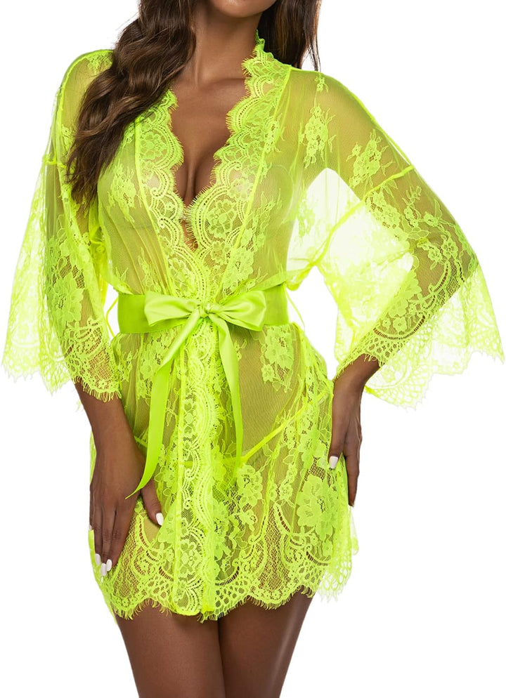 Valerie – Sheer Lace Kimono Robe Set