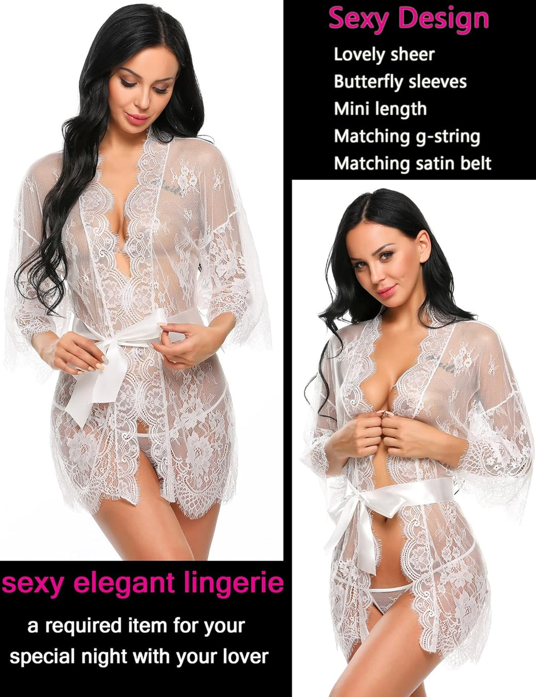 Valerie – Sheer Lace Kimono Robe Set