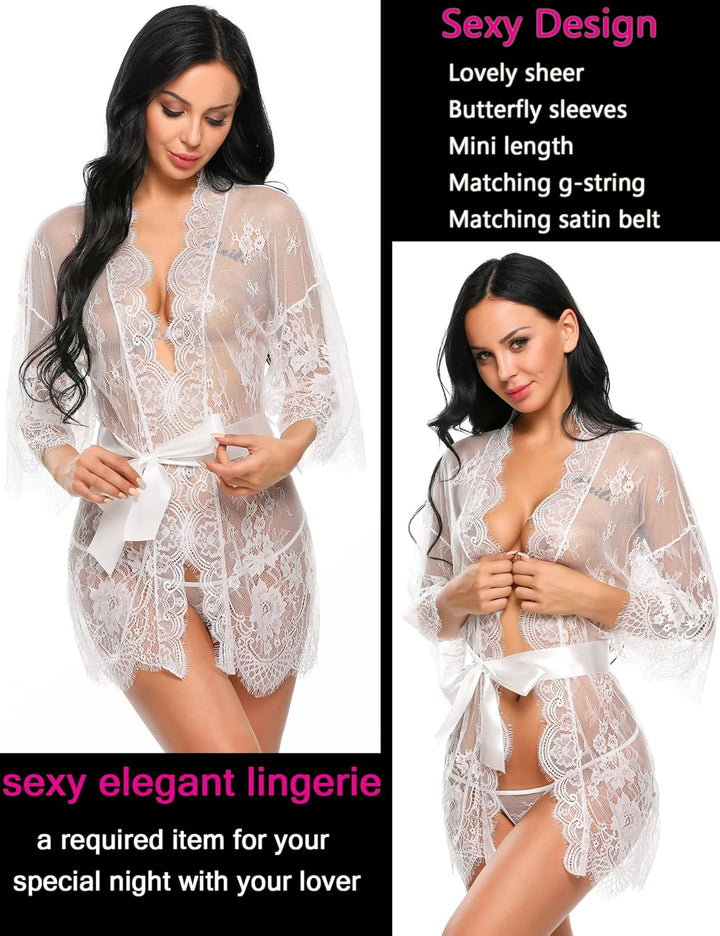 Valerie – Sheer Lace Kimono Robe Set