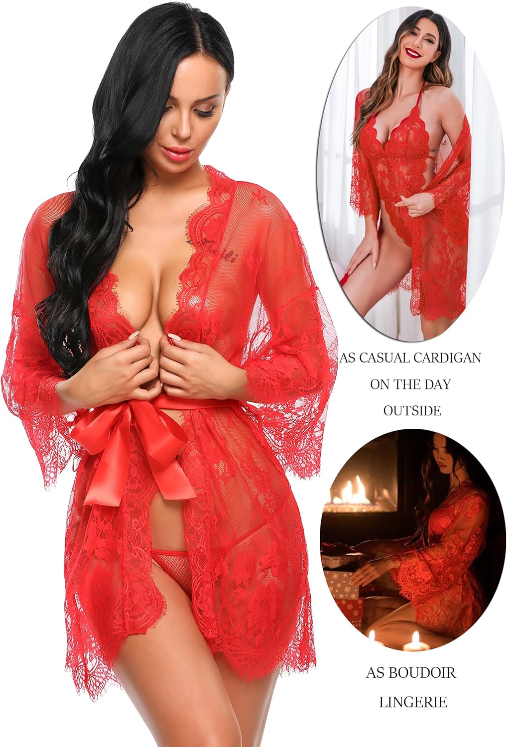Valerie – Sheer Lace Kimono Robe Set