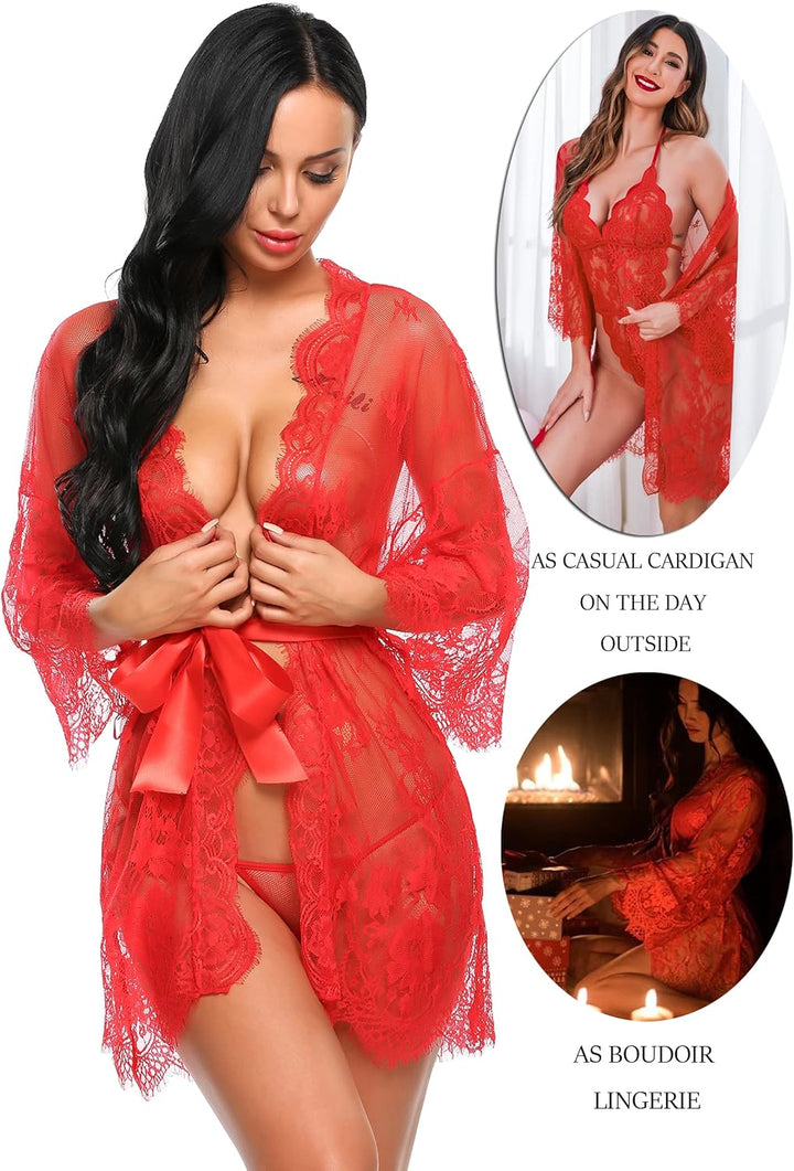 Valerie – Sheer Lace Kimono Robe Set