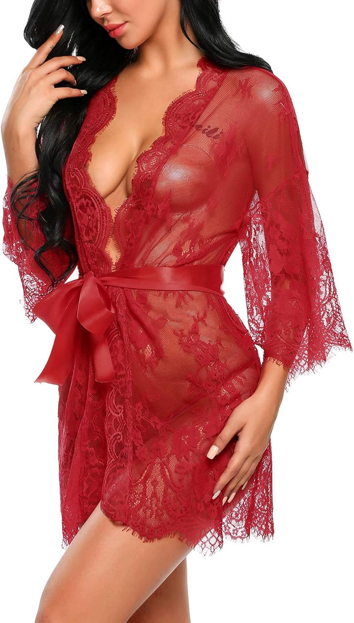 Valerie – Sheer Lace Kimono Robe Set