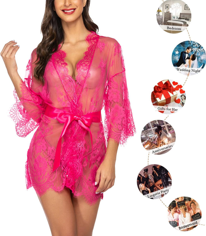 Valerie – Sheer Lace Kimono Robe Set