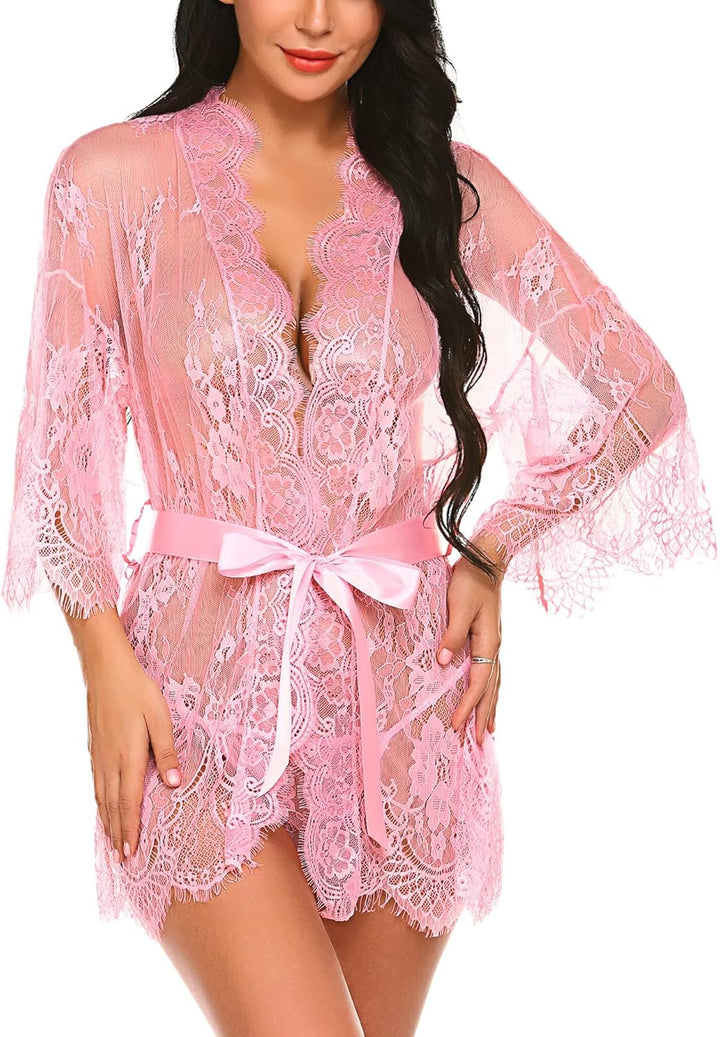 Valerie – Sheer Lace Kimono Robe Set